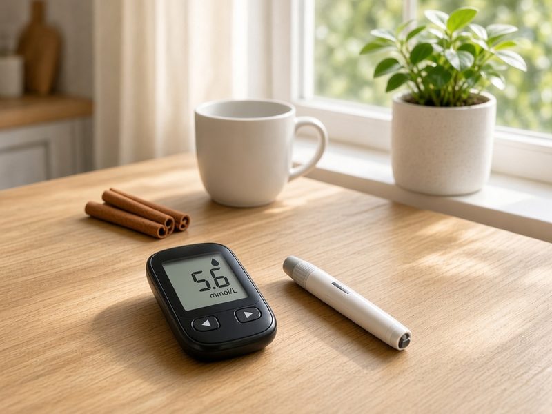 Glucose meter on a kitchen table